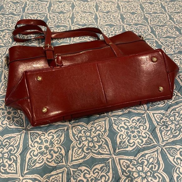 Kattee Burgundy Maroon Leather Satchel Shoulder Tote Bag - Picture 3 of 9